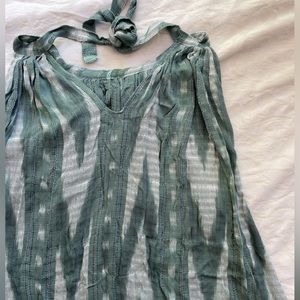 Guatemalan hand dyed and woven teal + white top